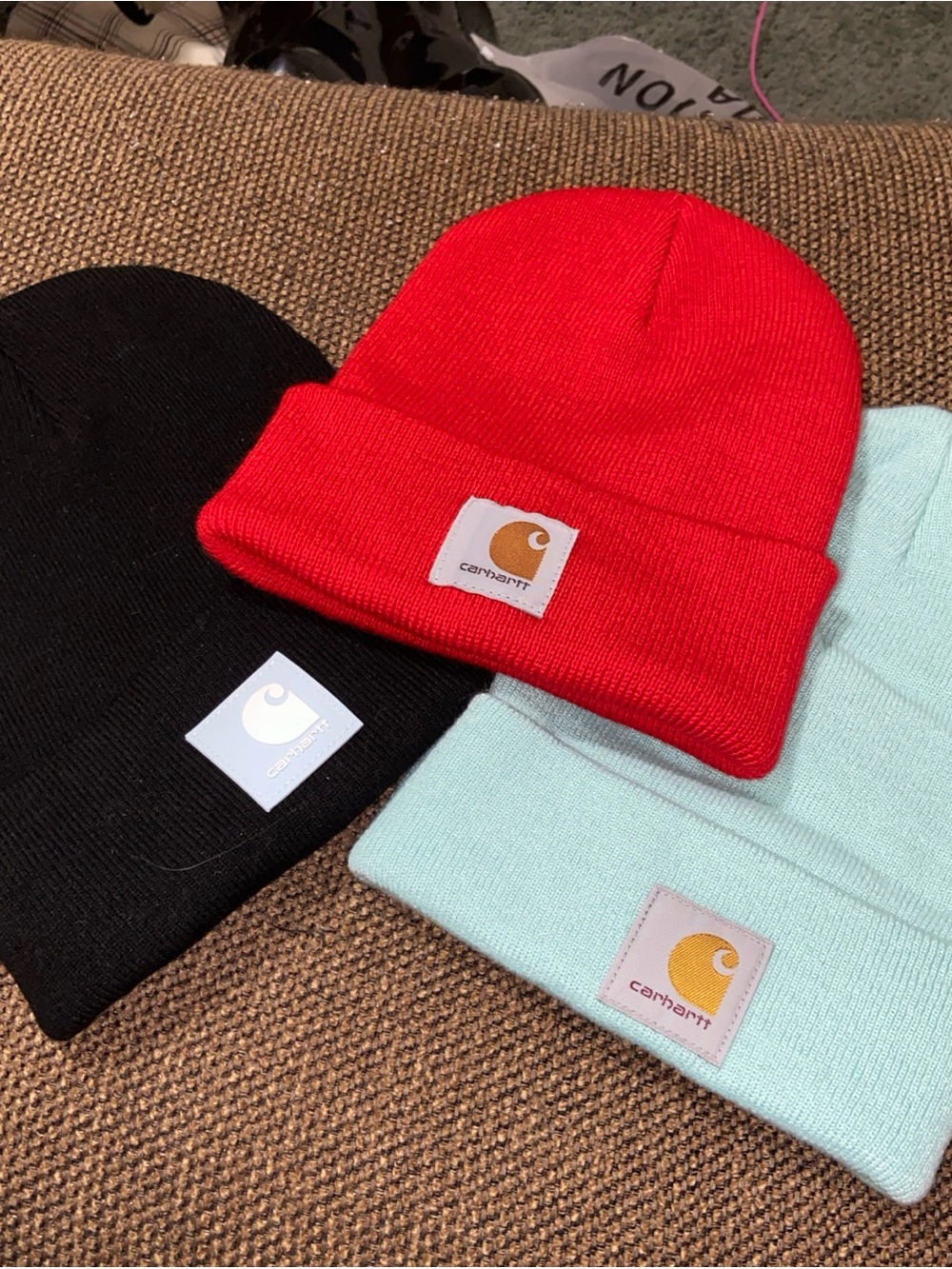 Carhartt Trio Beanie Set - Red, Black, Mint